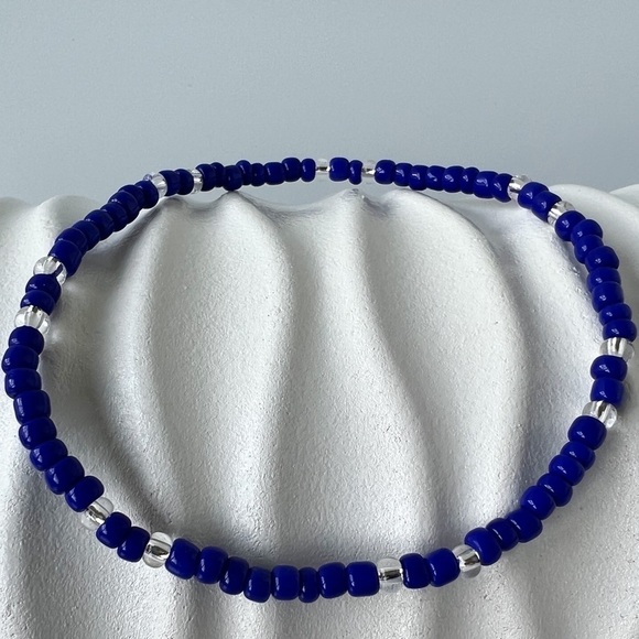 HAND CRAFTED Stretch Beaded Cobalt Blue Anklet 9.5” - Picture 5 of 14